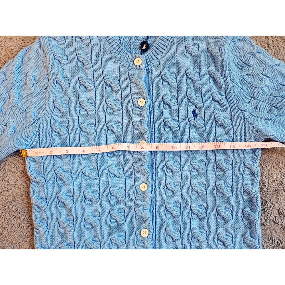 POLO Ralph Lauren Cable-Knit Cotton Short-Sleeve Cardigan, Blue, S, NWT - Picture 14 of 16